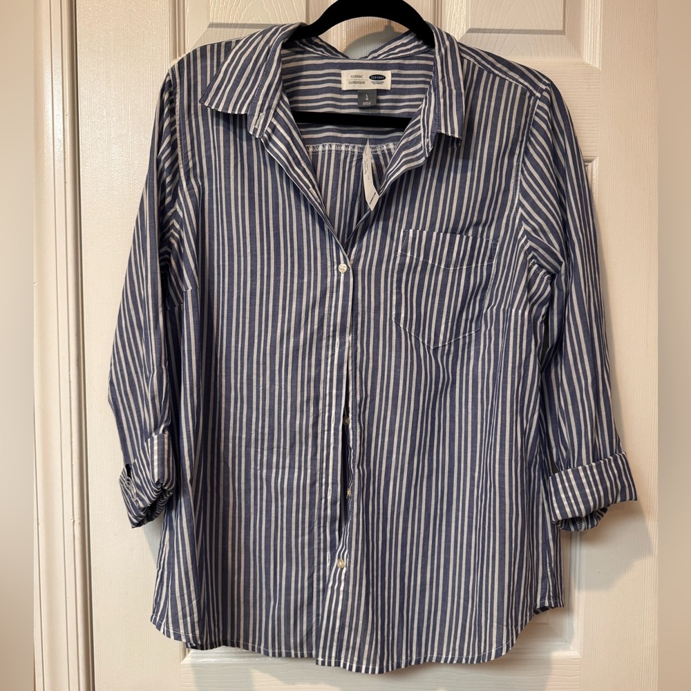 Old Navy Blue and White Striped Shirt